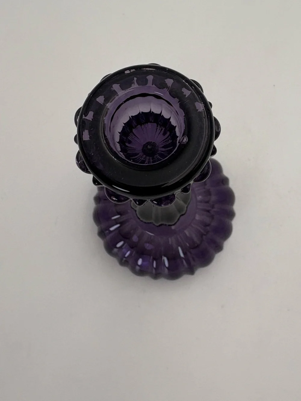 Gorgeous Amethyst Vintage-Style Ornate Glass Candlestick - 9.5” tall